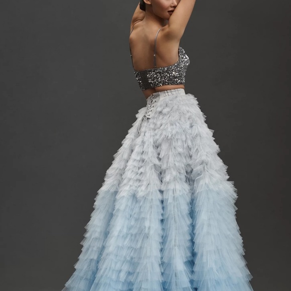 Morphine Gradient Tiered Ruffle Tulle Skirt - Picture 4 of 5